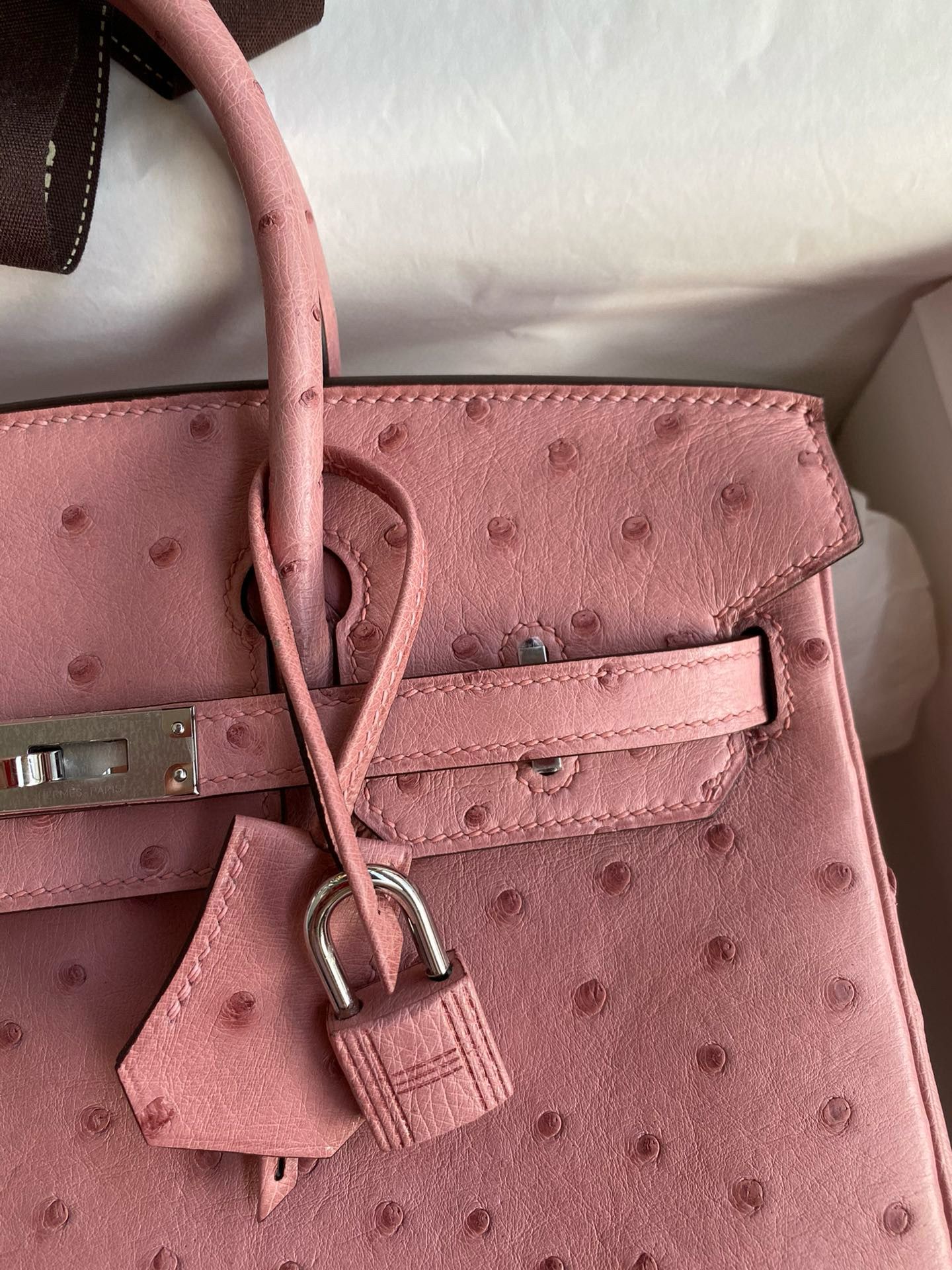 Hermes Birkin 25 Retourne Handmade Bag in Terre Cuite Ostrich Leather - Image 4