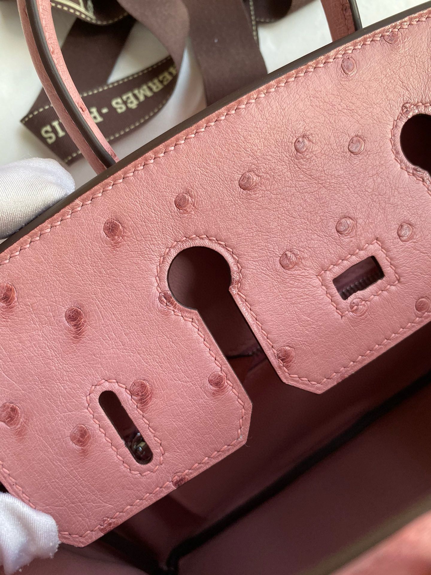 Hermes Birkin 25 Retourne Handmade Bag in Terre Cuite Ostrich Leather - Image 10