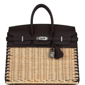 Hermes Picnic Birkin 25 Bag in Wicker with Rouge Sellier Swift Calfskin