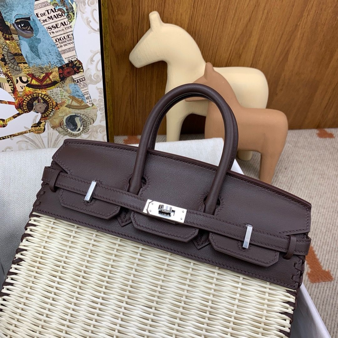 Hermes Picnic Birkin 25 Bag in Wicker with Rouge Sellier Swift Calfskin - Image 6