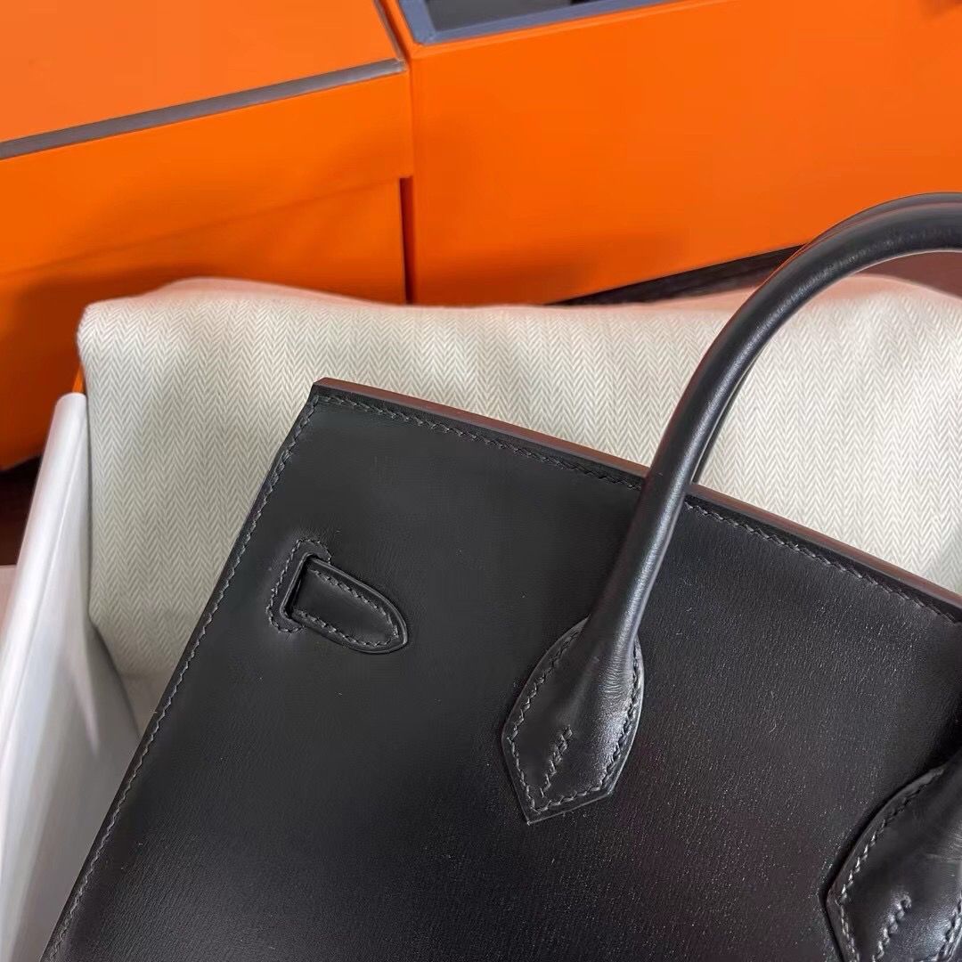 Hermes Birkin 25 Sellier Handmade Bag In Black Box Calfskin - Image 9