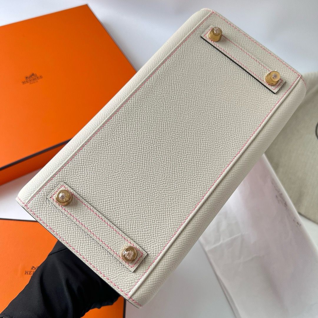 Hermes HSS Birkin 25 Sellier Bag in Craie and Rose Confetti Epsom Calfskin - Image 9