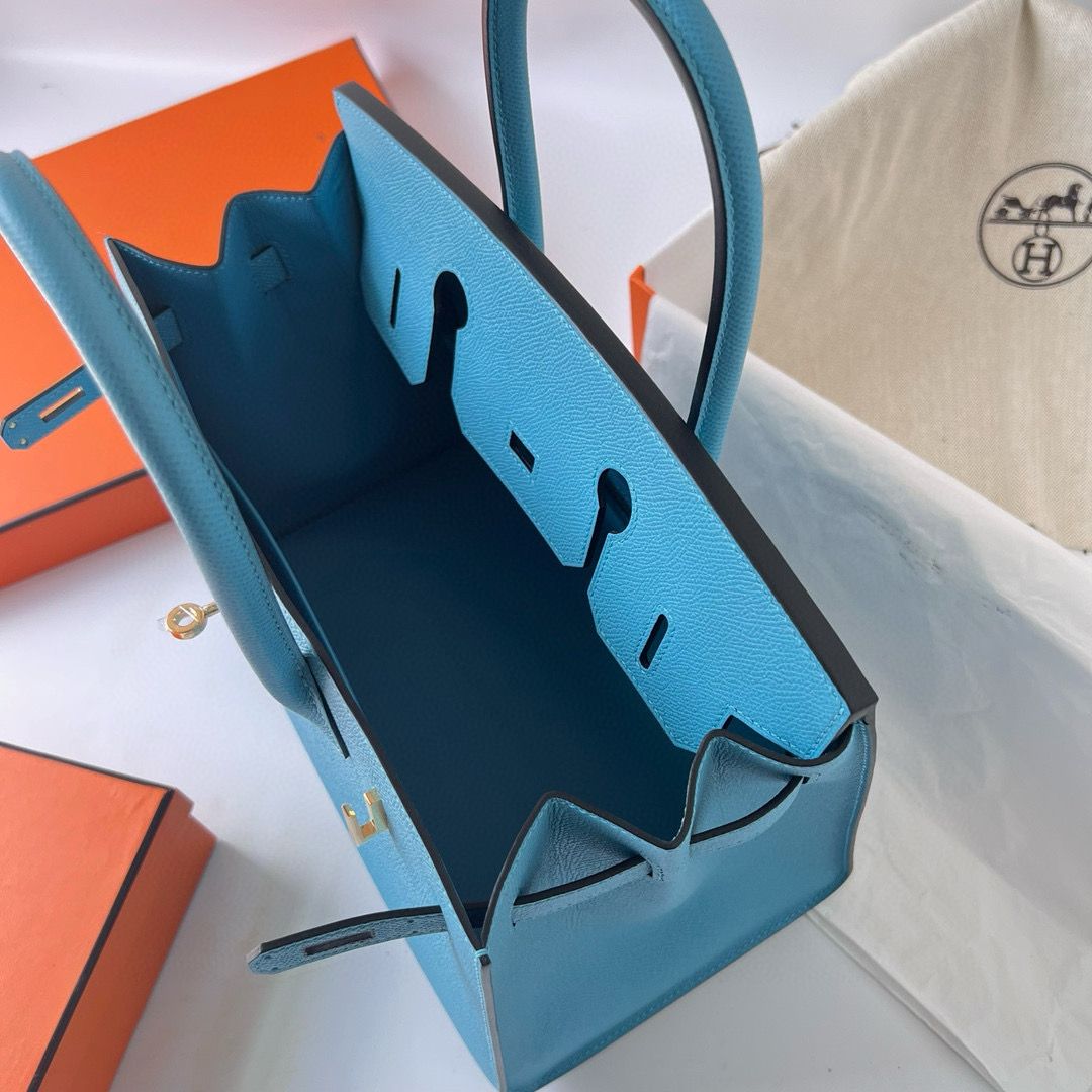 Hermes Birkin 25 Sellier Handmade Bag In Celeste Epsom Calfskin - Image 10