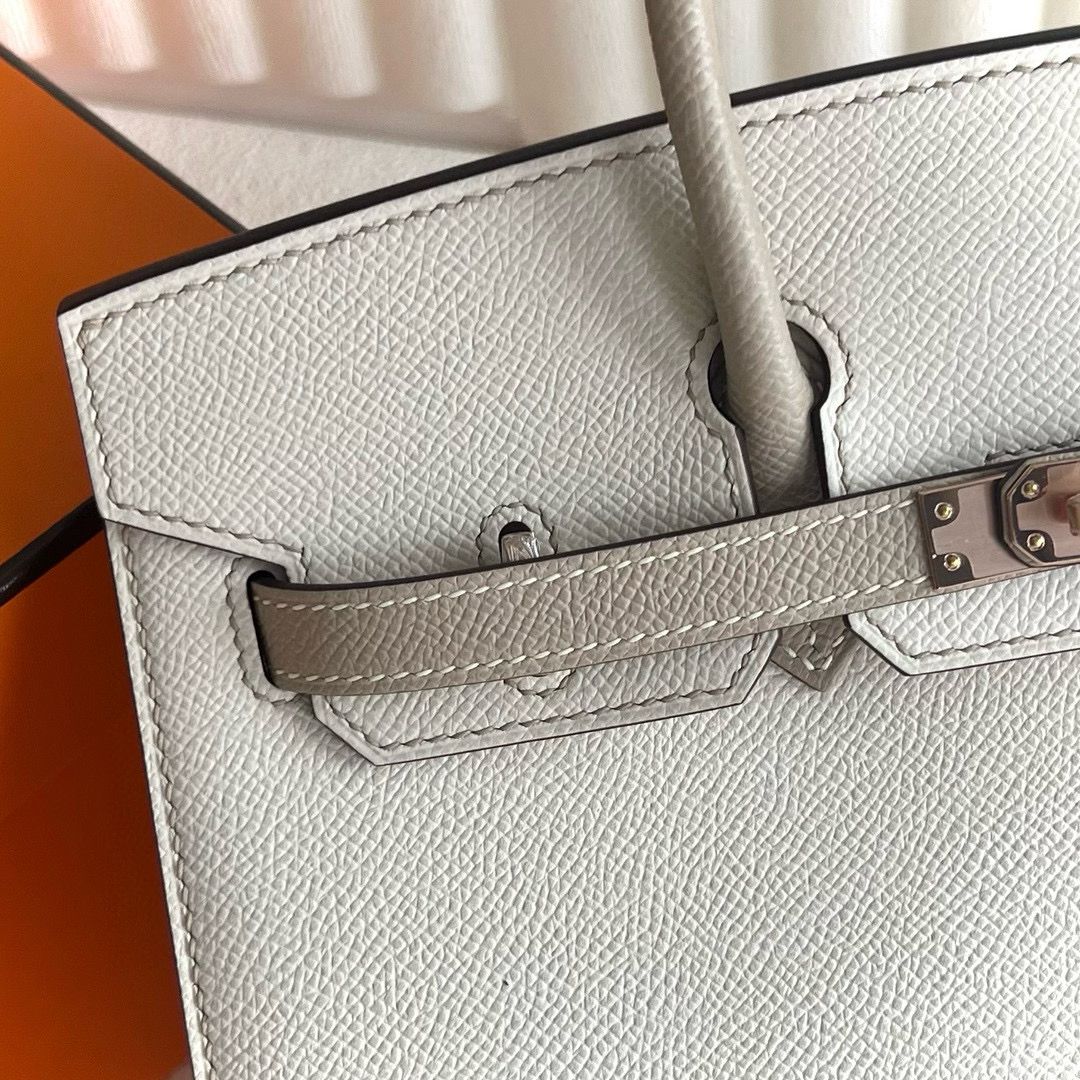 Hermes HSS Birkin 25 Sellier Bag in Craie and Grey Epsom Calfskin - Image 4