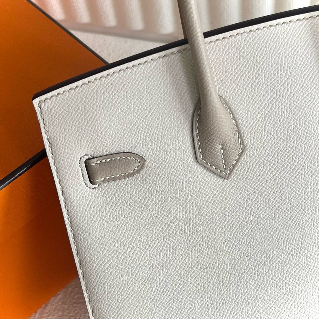 Hermes HSS Birkin 25 Sellier Bag in Craie and Grey Epsom Calfskin - Image 7