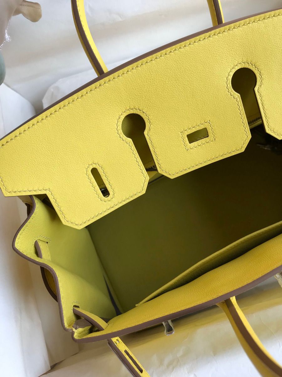 Hermes Birkin 25 Retourne Handmade Bag In Lime Swift Calfskin - Image 8