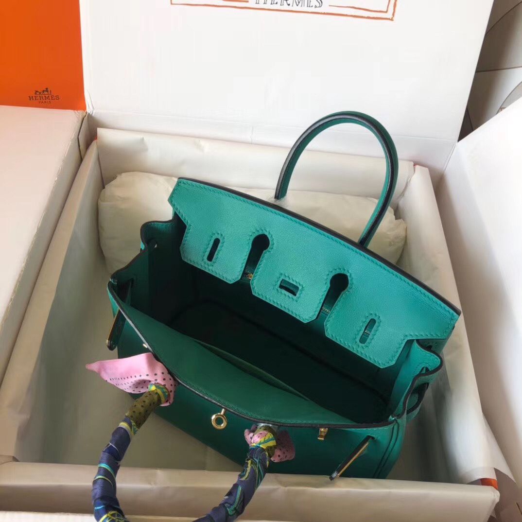 Hermes Birkin 25 Handmade Bag In Malachite Swift Leather - Image 5