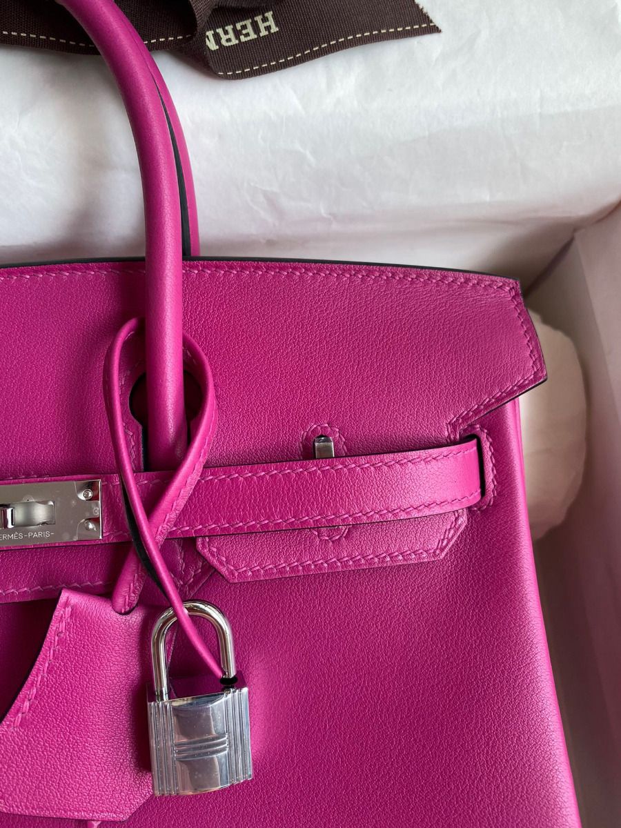 Hermes Birkin 25 Retourne Handmade Bag In Rose Purple Swift Calfskin - Image 4