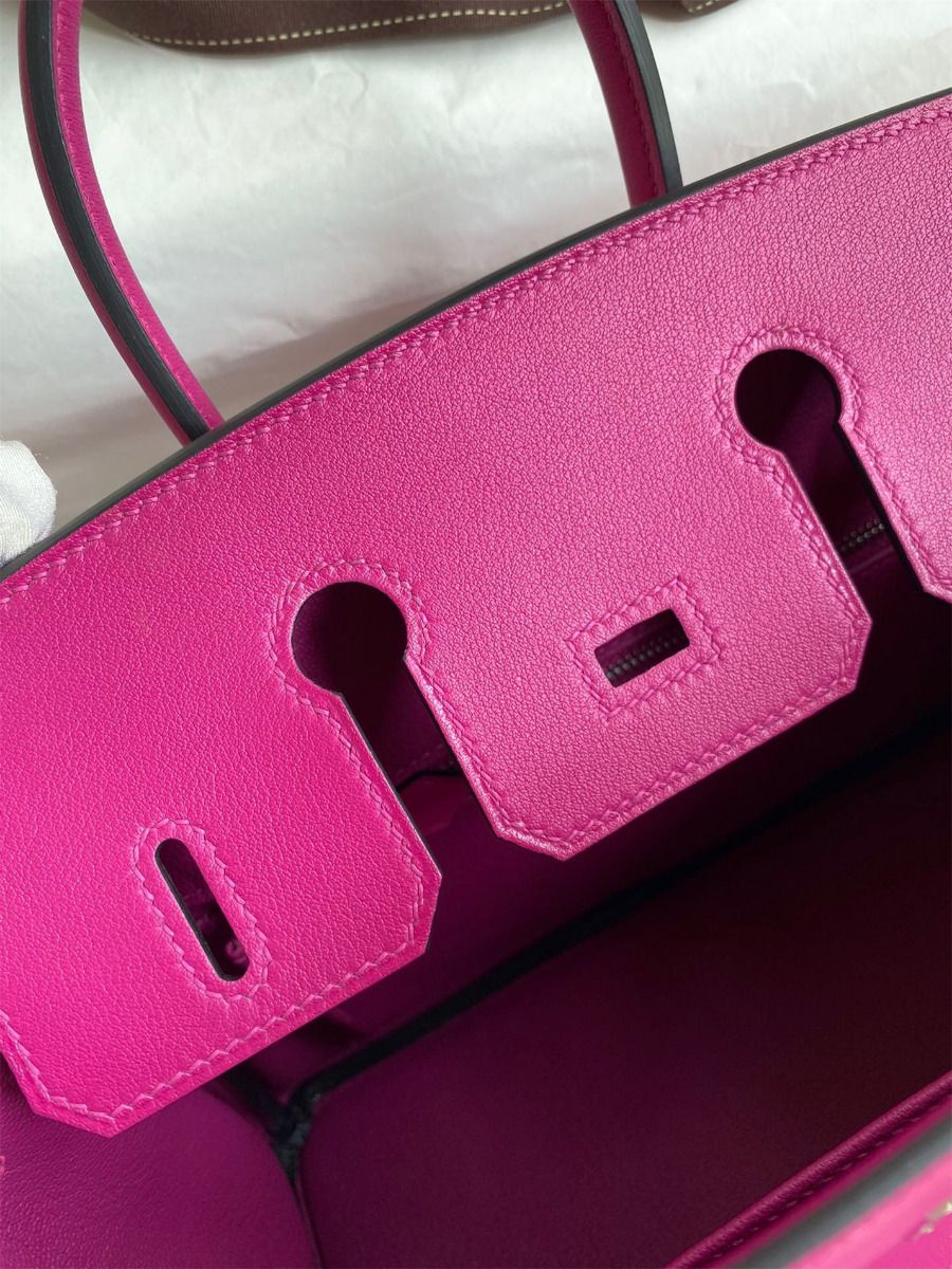 Hermes Birkin 25 Retourne Handmade Bag In Rose Purple Swift Calfskin - Image 9