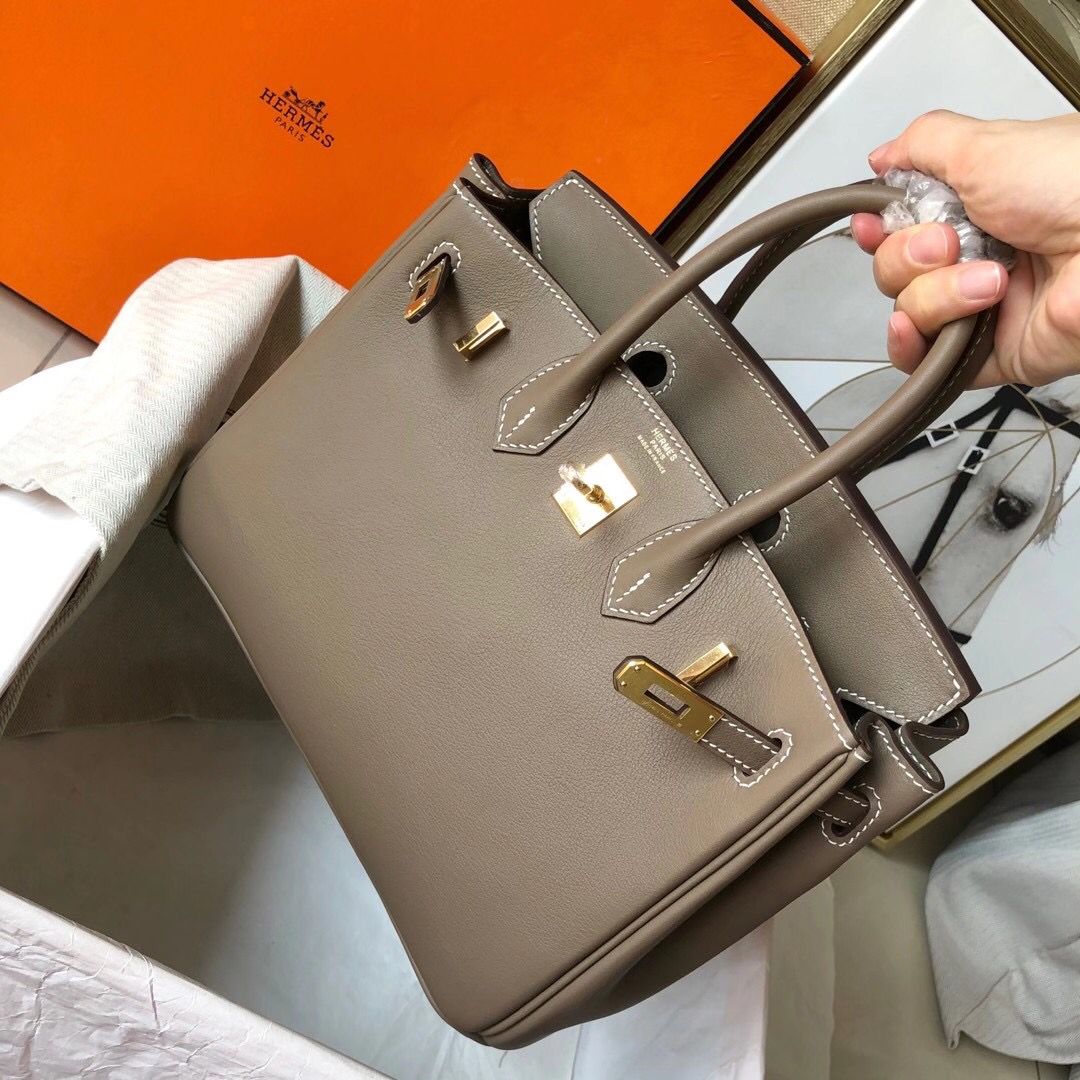 Hermes Birkin 25 Handmade Bag In Taupe Swift Leather - Image 3