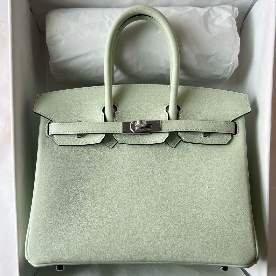 Hermes Birkin 25 Retourne Handmade Bag in Vert Fizz Swift Calfskin