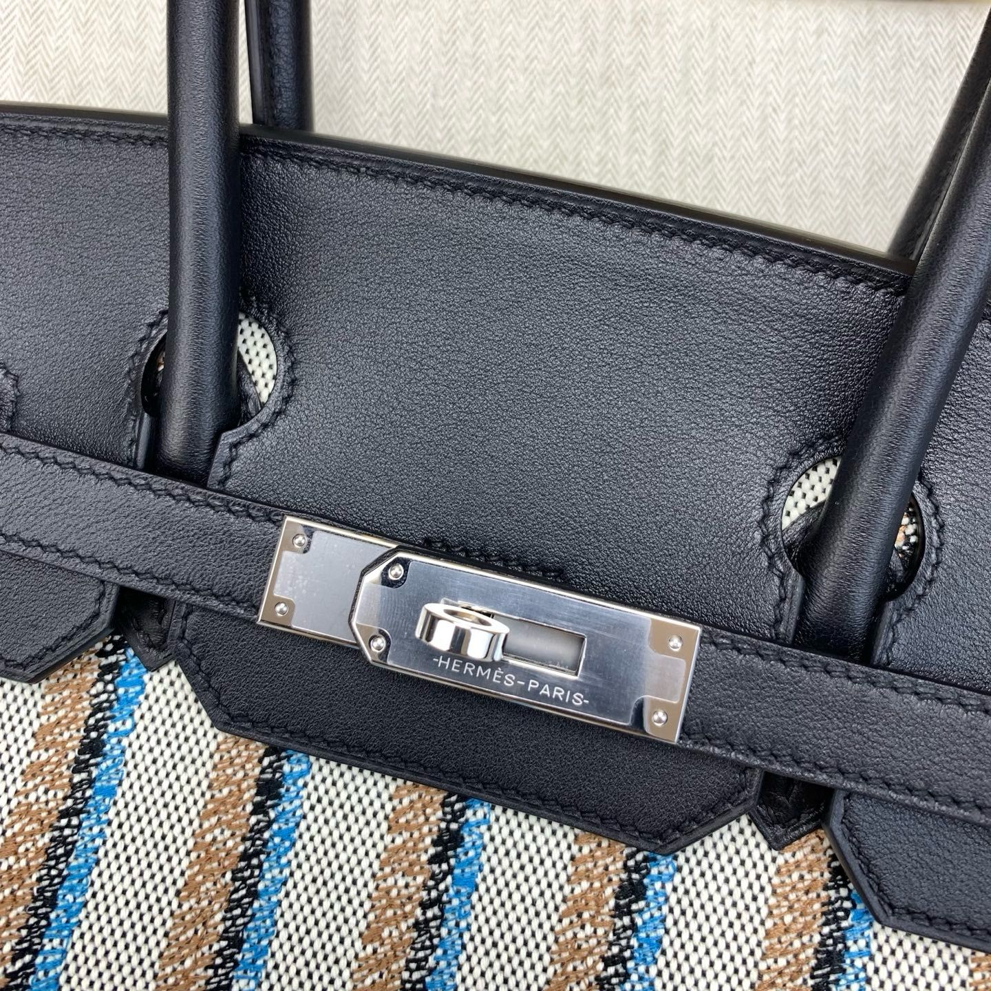 Hermes Shoulder Birkin Light 29 Bag in Toile and Black Swift Leather - Image 7