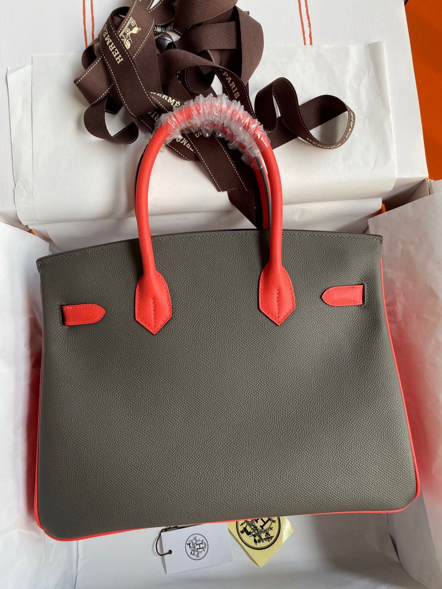 Hermes HSS Birkin 30 Bicolor Bag in Etain and Piment Epsom Calfskin - Image 3