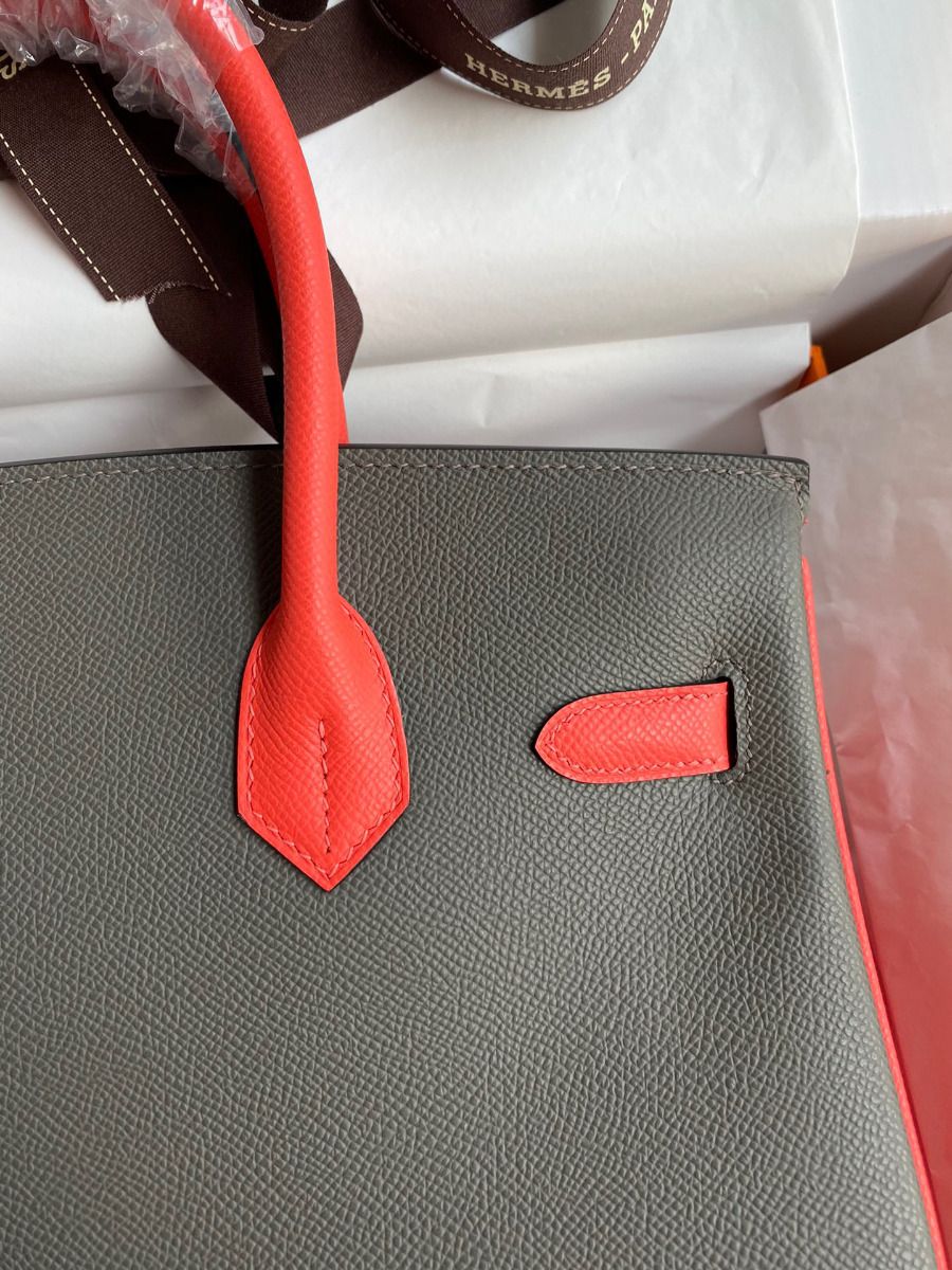 Hermes HSS Birkin 30 Bicolor Bag in Etain and Piment Epsom Calfskin - Image 5