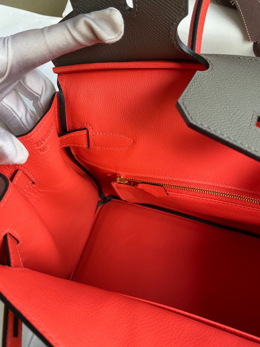 Hermes HSS Birkin 30 Bicolor Bag in Etain and Piment Epsom Calfskin - Image 10