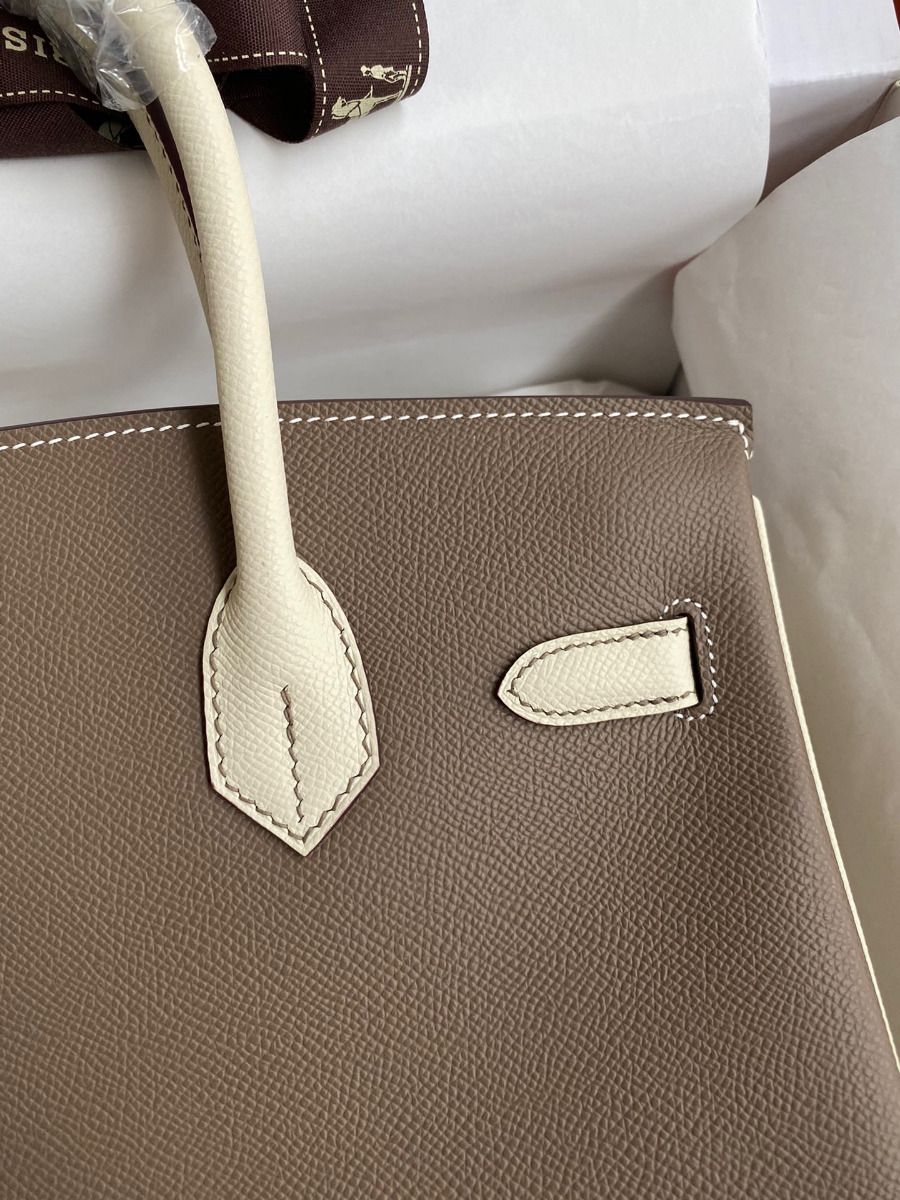 Hermes HSS Birkin 30 Bicolor Bag in Taupe and Craie Epsom Calfskin - Image 5