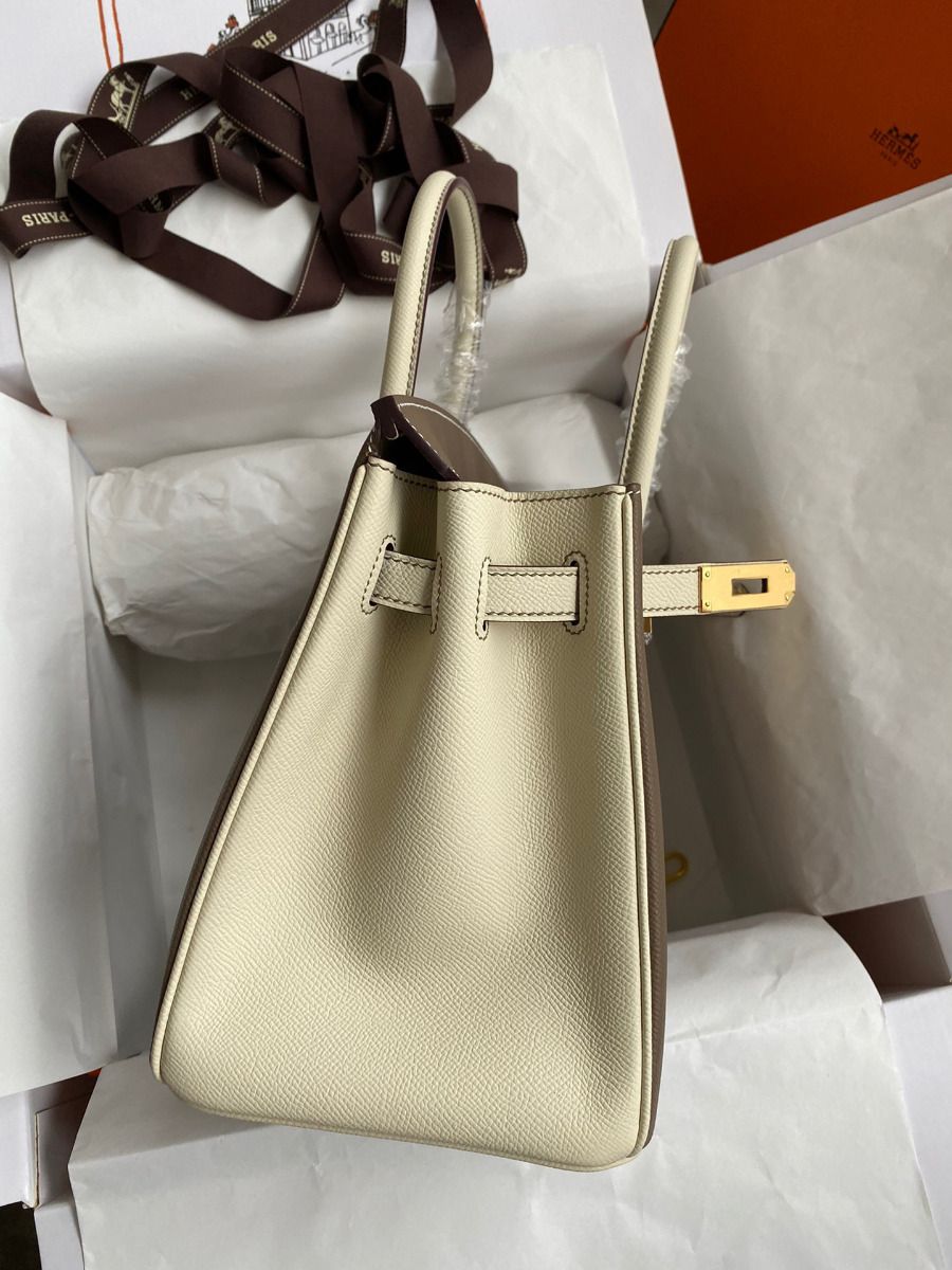 Hermes HSS Birkin 30 Bicolor Bag in Taupe and Craie Epsom Calfskin - Image 6