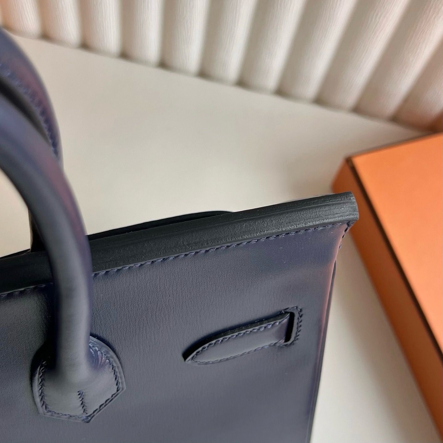 Hermes Birkin 30 Retourne Handmade Bag in Blue Saphir Box Calfskin - Image 10