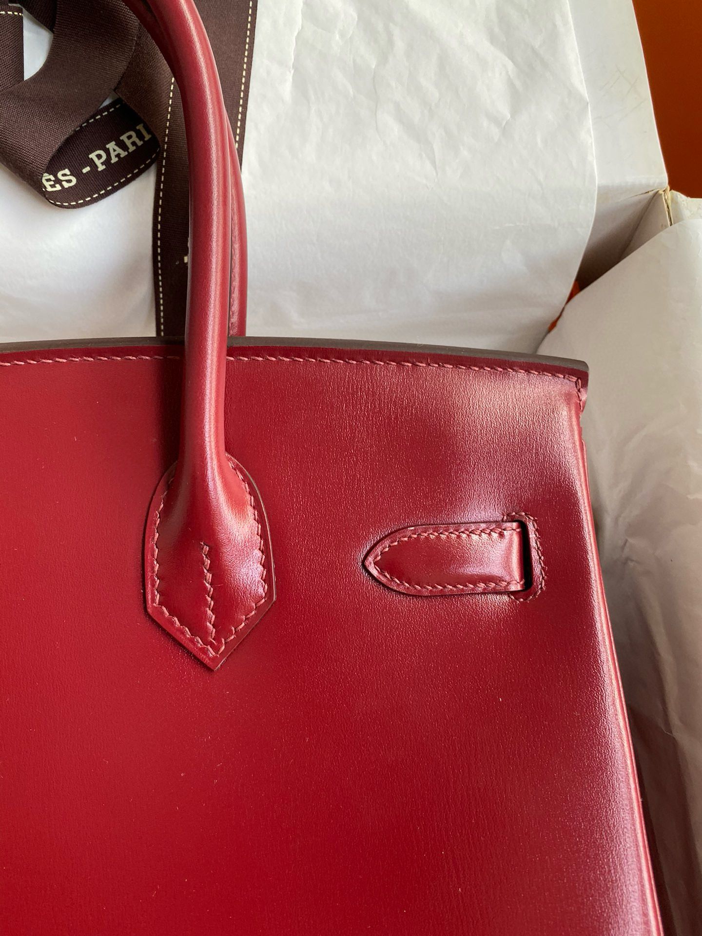 Hermes Birkin 30 Retourne Handmade Bag in Rouge H Box Calfskin - Image 5