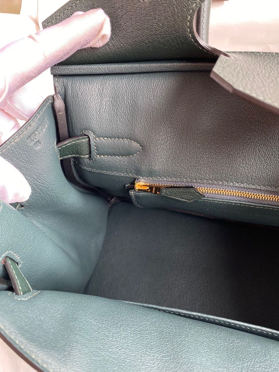 Hermes Birkin 30 Retourne Handmade Bag In Vert Cypres Chevre Mysore Leather - Image 10