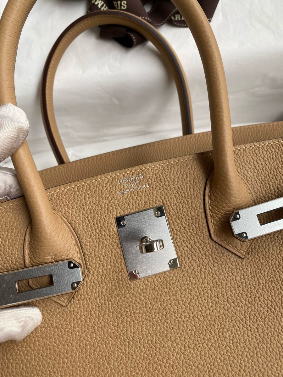 Hermes Birkin 30 Retourne Handmade Bag In Chai Clemence Leather - Image 7