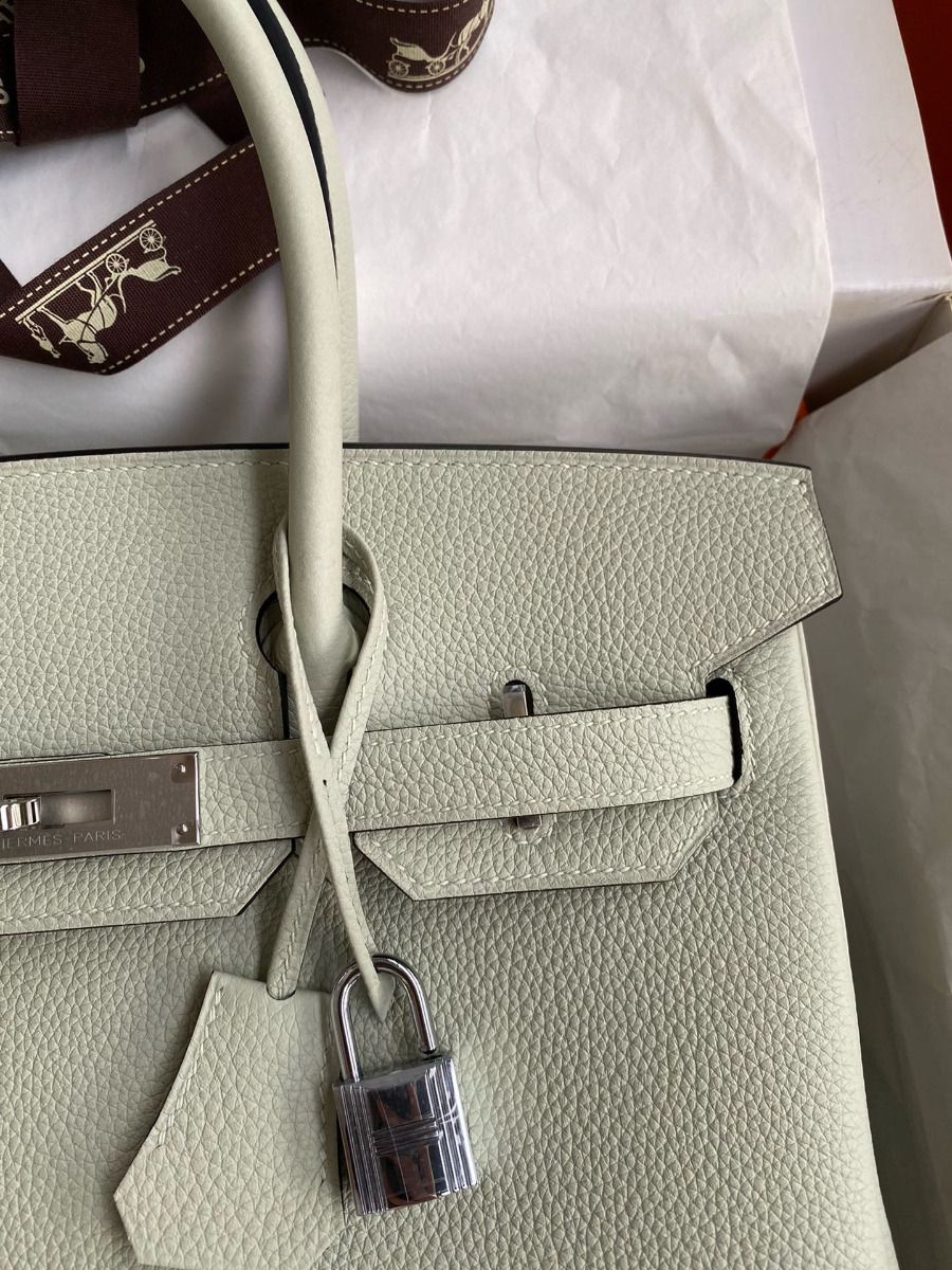 Hermes Birkin 30 Retourne Handmade Bag In Gris Neve Clemence Leather - Image 4