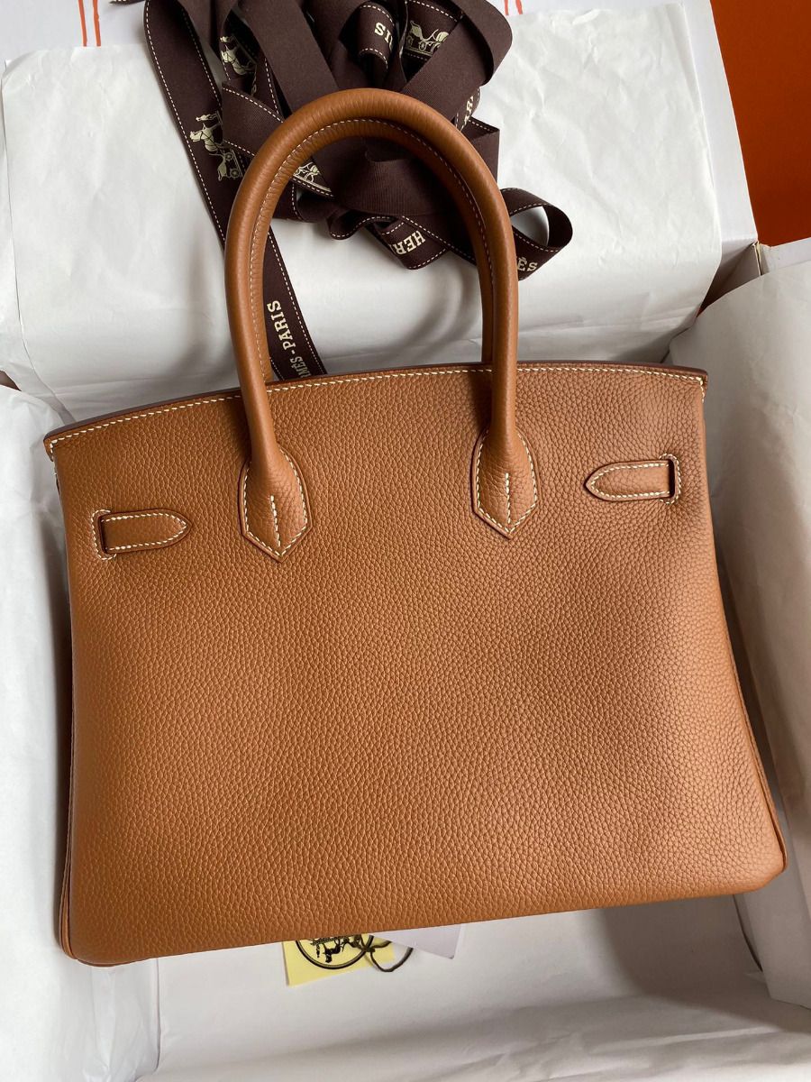 Hermes Birkin 30 Retourne Handmade Bag In Gold Clemence Leather - Image 3