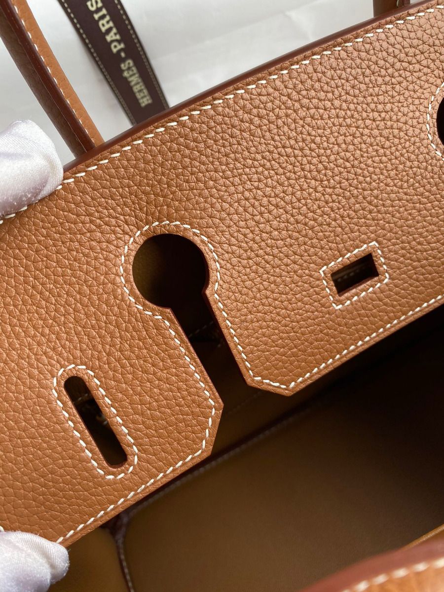 Hermes Birkin 30 Retourne Handmade Bag In Gold Clemence Leather - Image 9