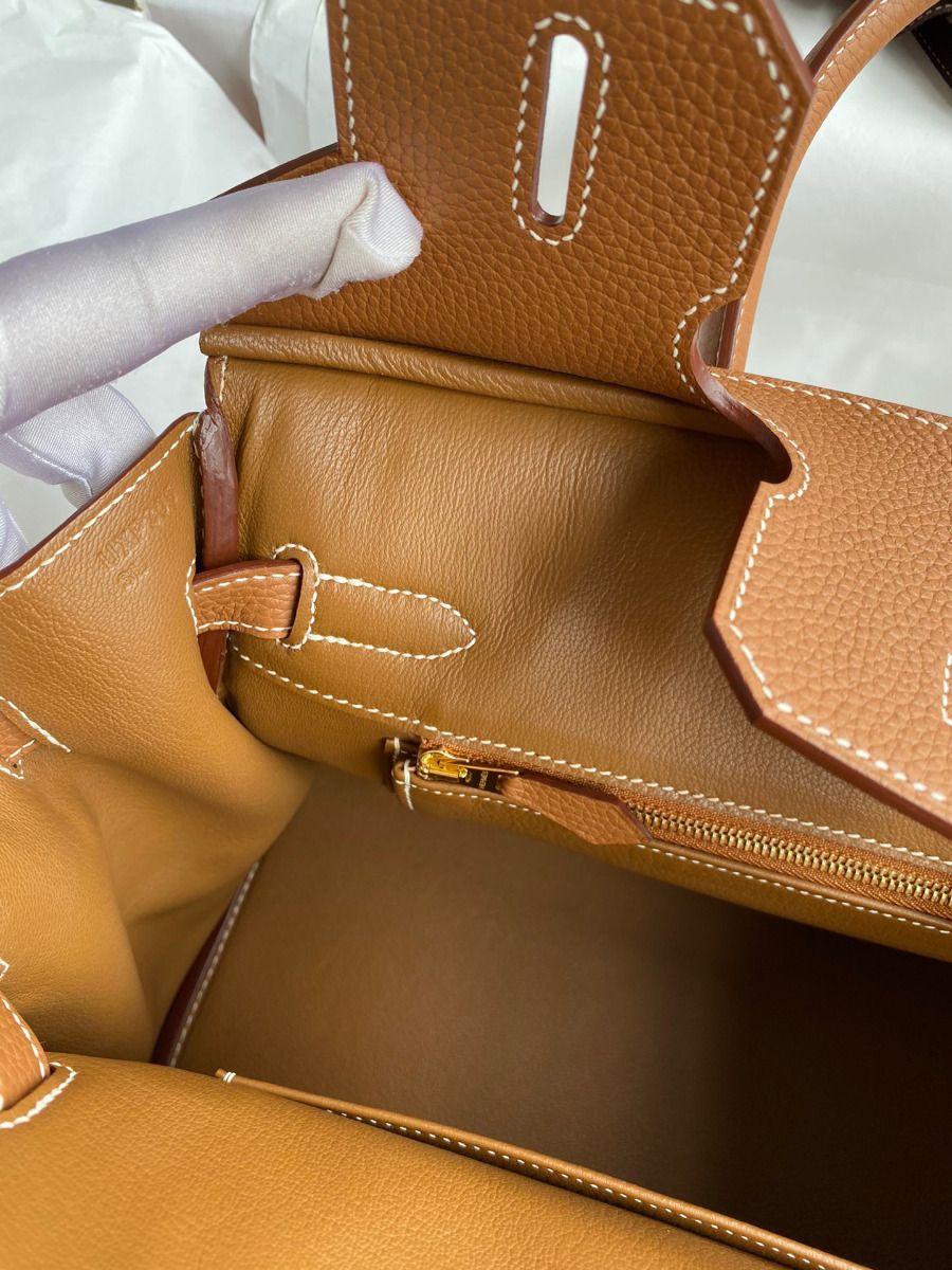 Hermes Birkin 30 Retourne Handmade Bag In Gold Clemence Leather - Image 10