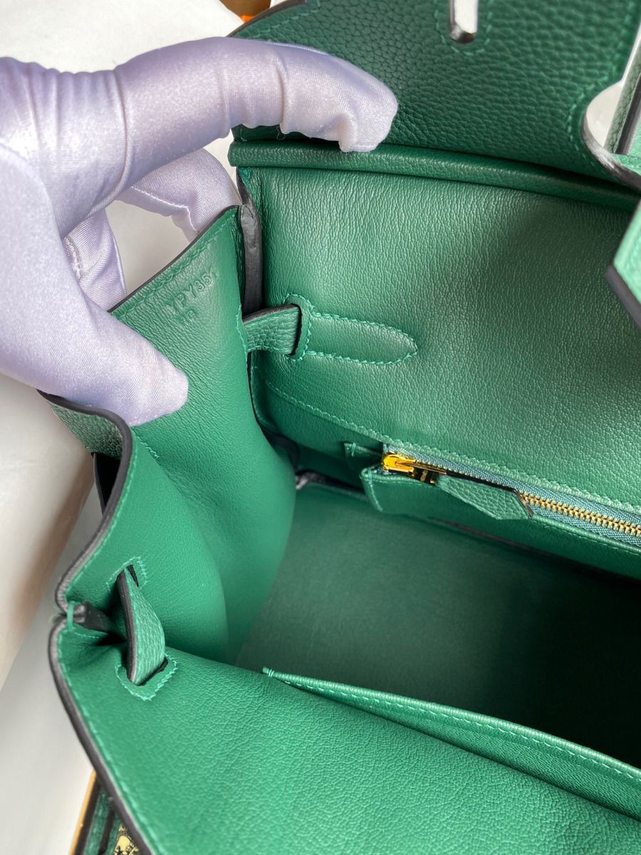 Hermes Birkin 30 Retourne Handmade Bag In Malachite Clemence Leather - Image 9