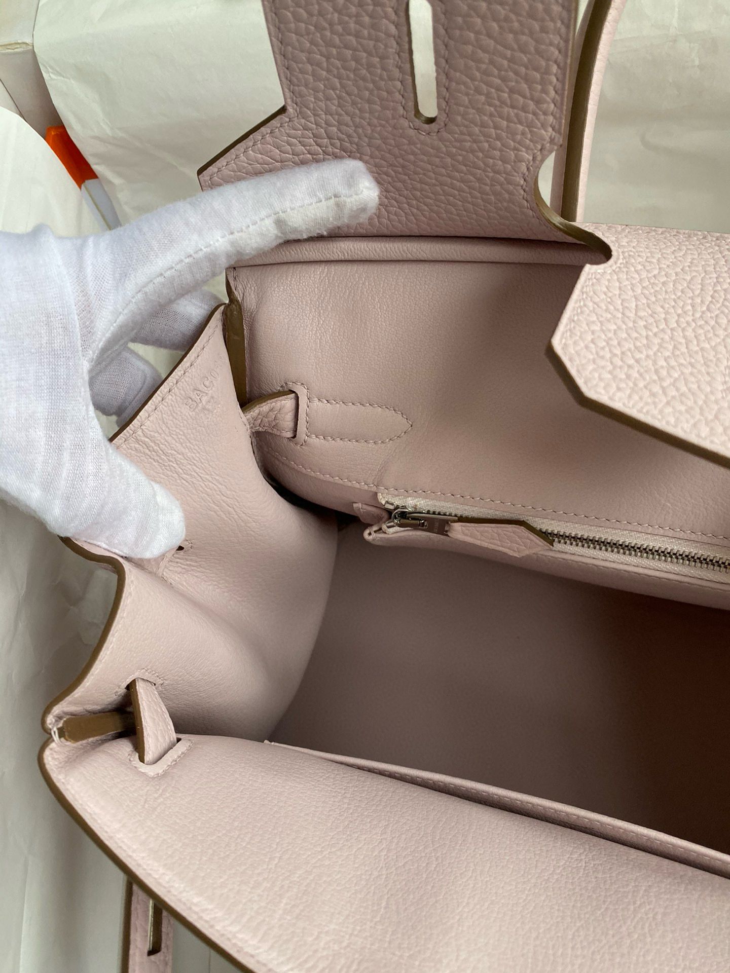 Hermes Birkin 30 Retourne Handmade Bag in Mauve Pale Clemence Leather - Image 10