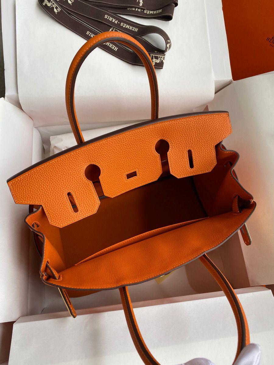 Hermes Birkin 30 Retourne Handmade Bag In Orange Clemence Leather - Image 7