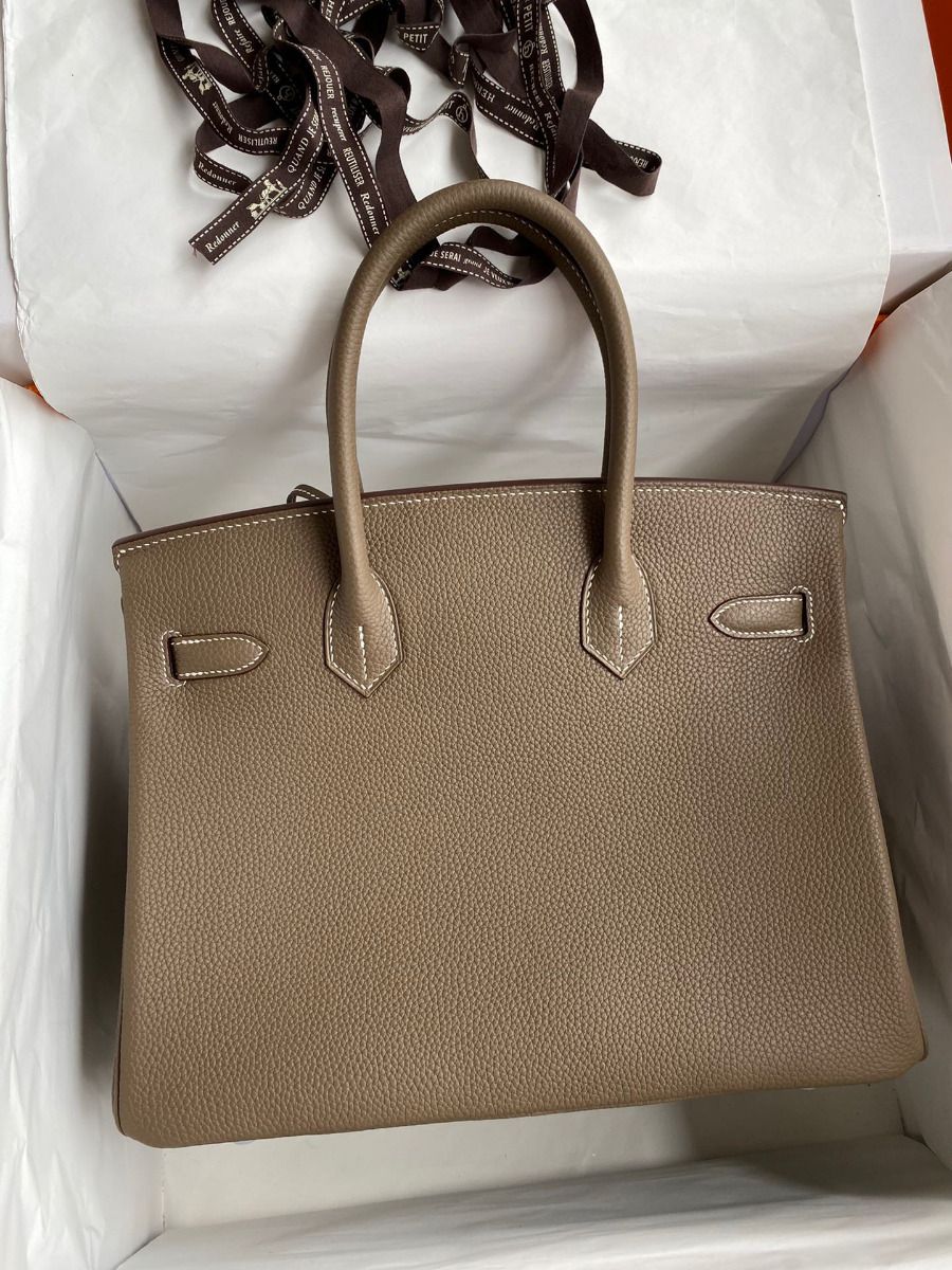 Hermes Birkin 30 Retourne Handmade Bag In Taupe Clemence Leather - Image 3