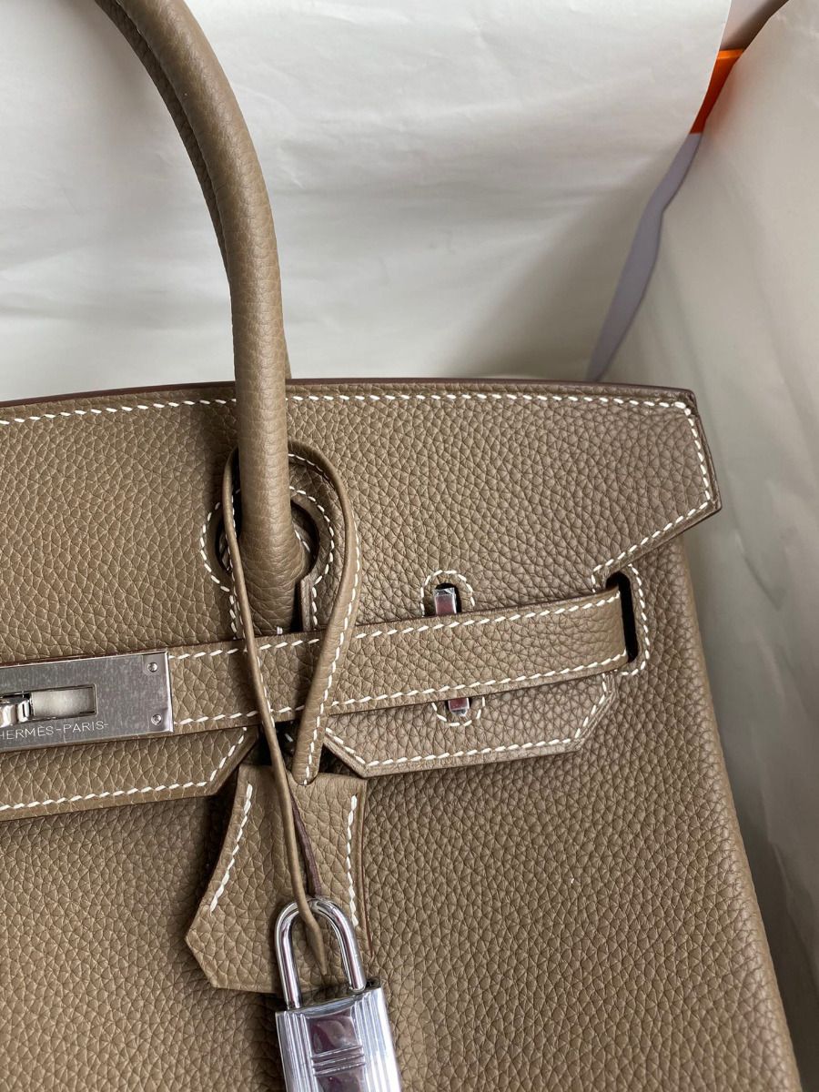Hermes Birkin 30 Retourne Handmade Bag In Taupe Clemence Leather - Image 4