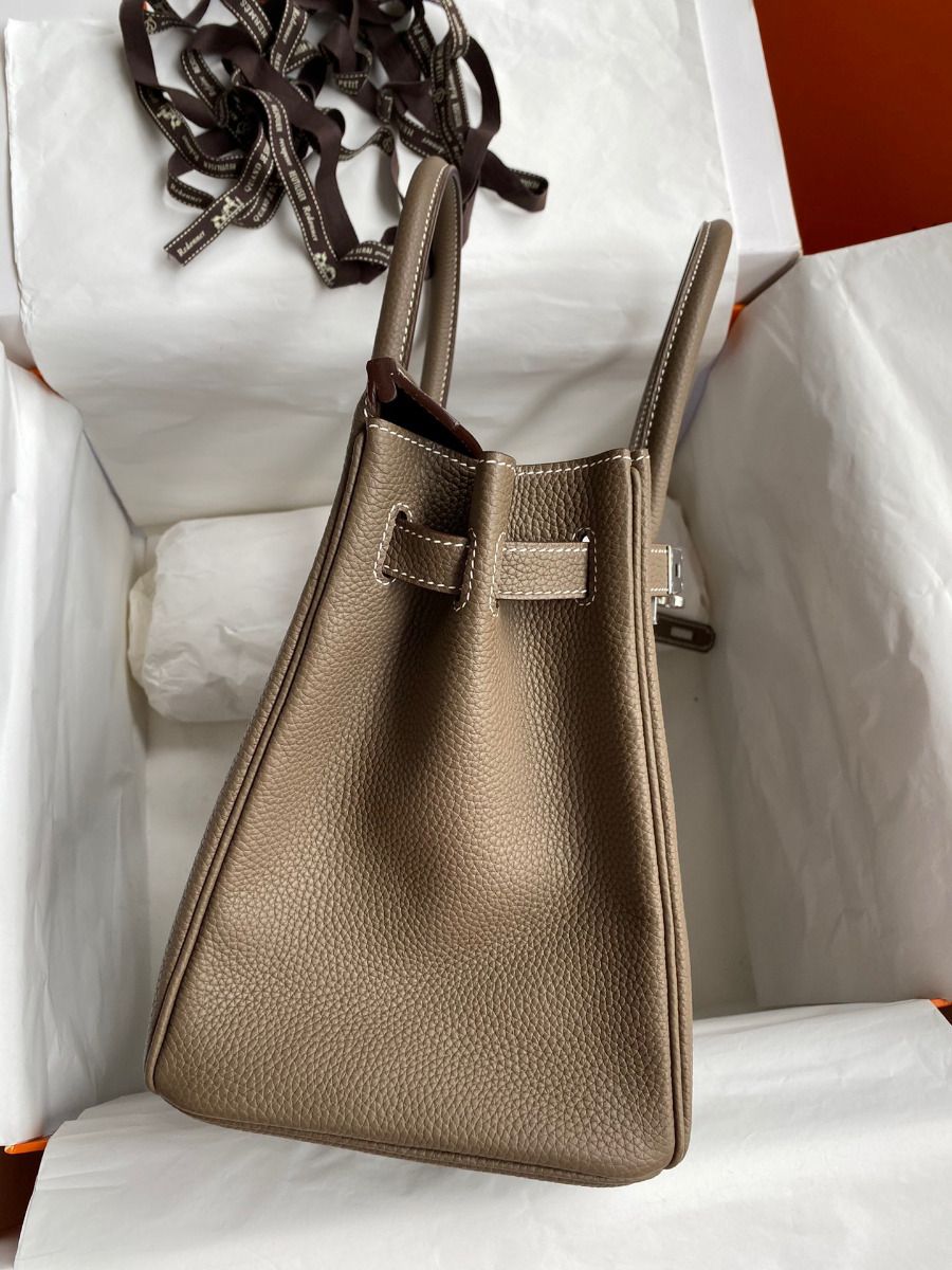 Hermes Birkin 30 Retourne Handmade Bag In Taupe Clemence Leather - Image 6
