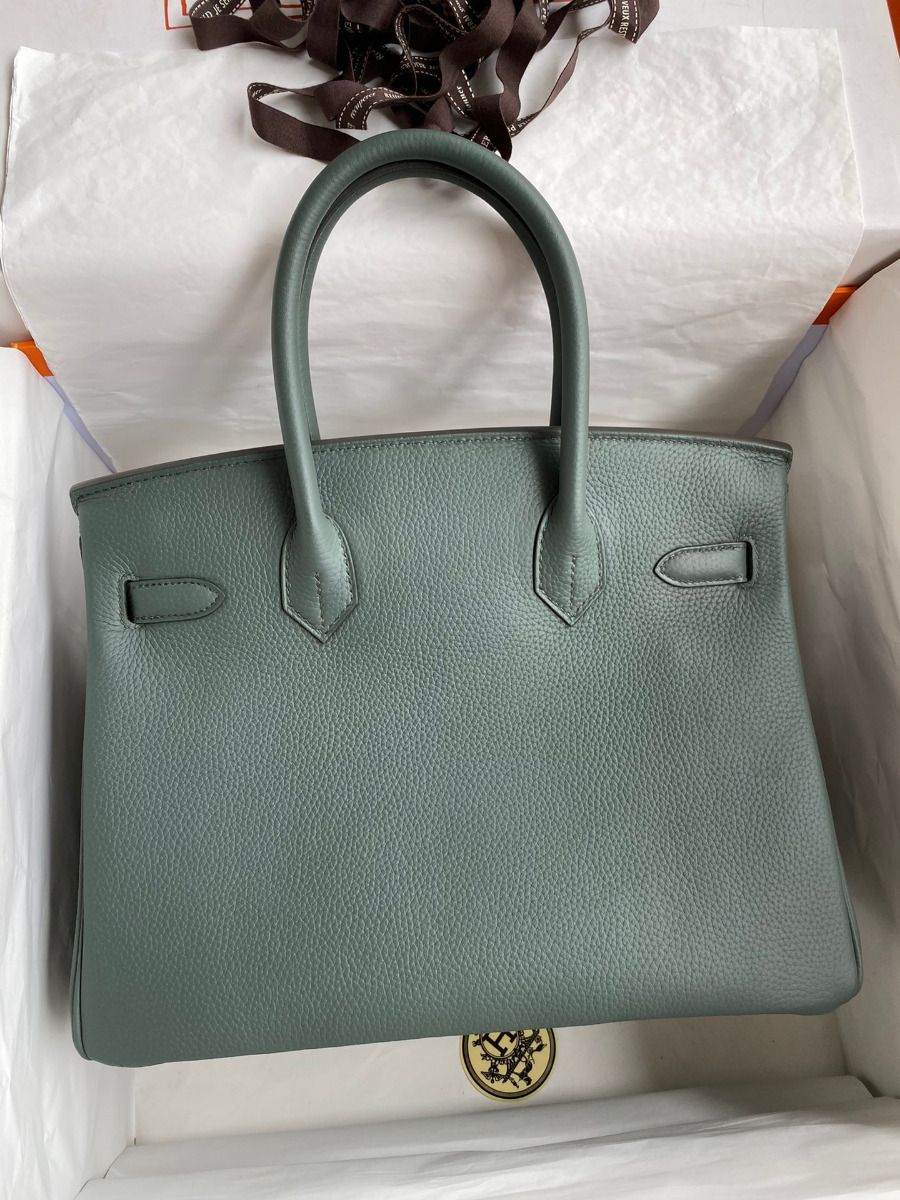 Hermes Birkin 30 Retourne Handmade Bag In Vert Amande Clemence Leather - Image 3