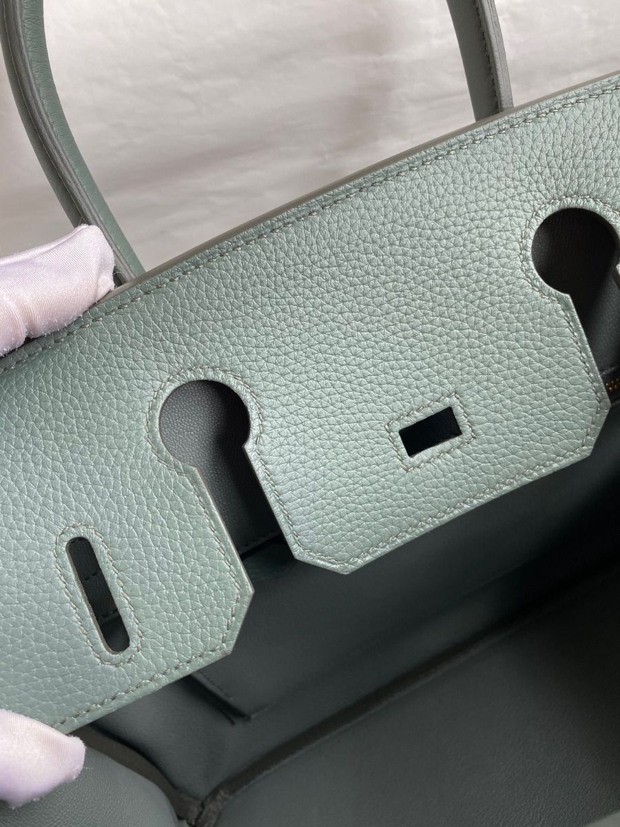 Hermes Birkin 30 Retourne Handmade Bag In Vert Amande Clemence Leather - Image 9