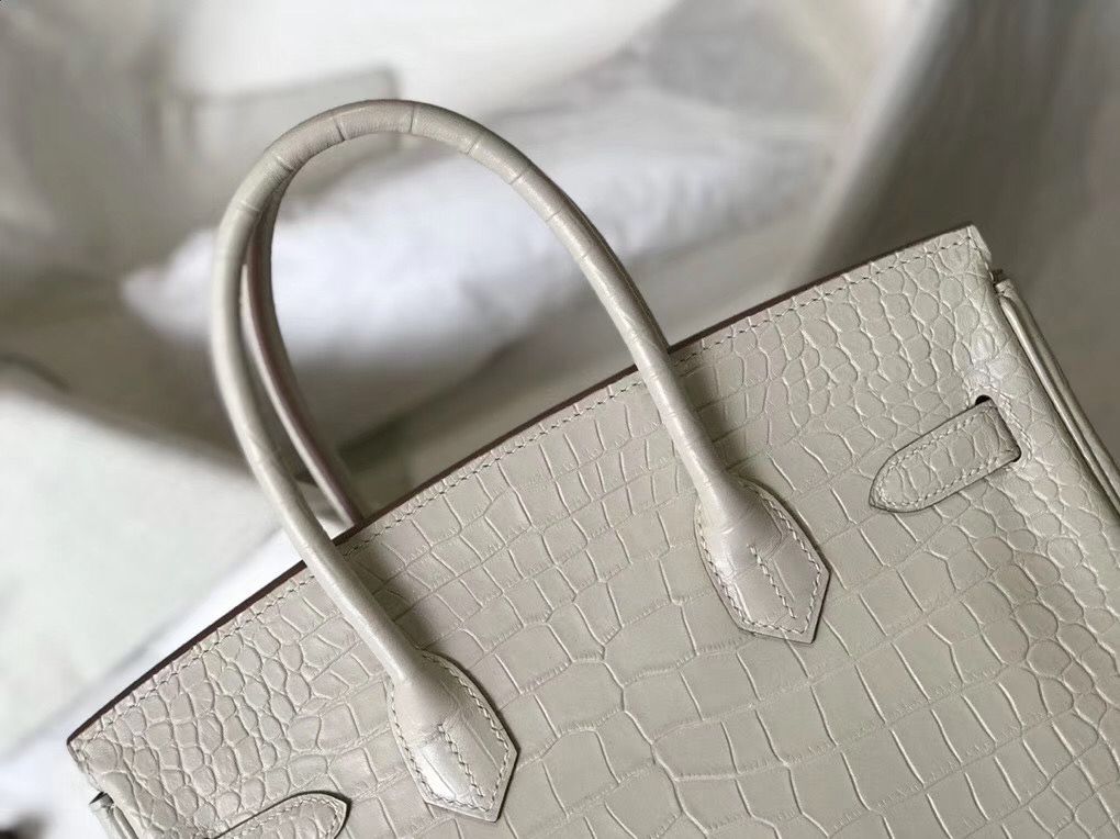 Hermes Birkin 30cm Bag In White Embossed Crocodile Leather - Image 7