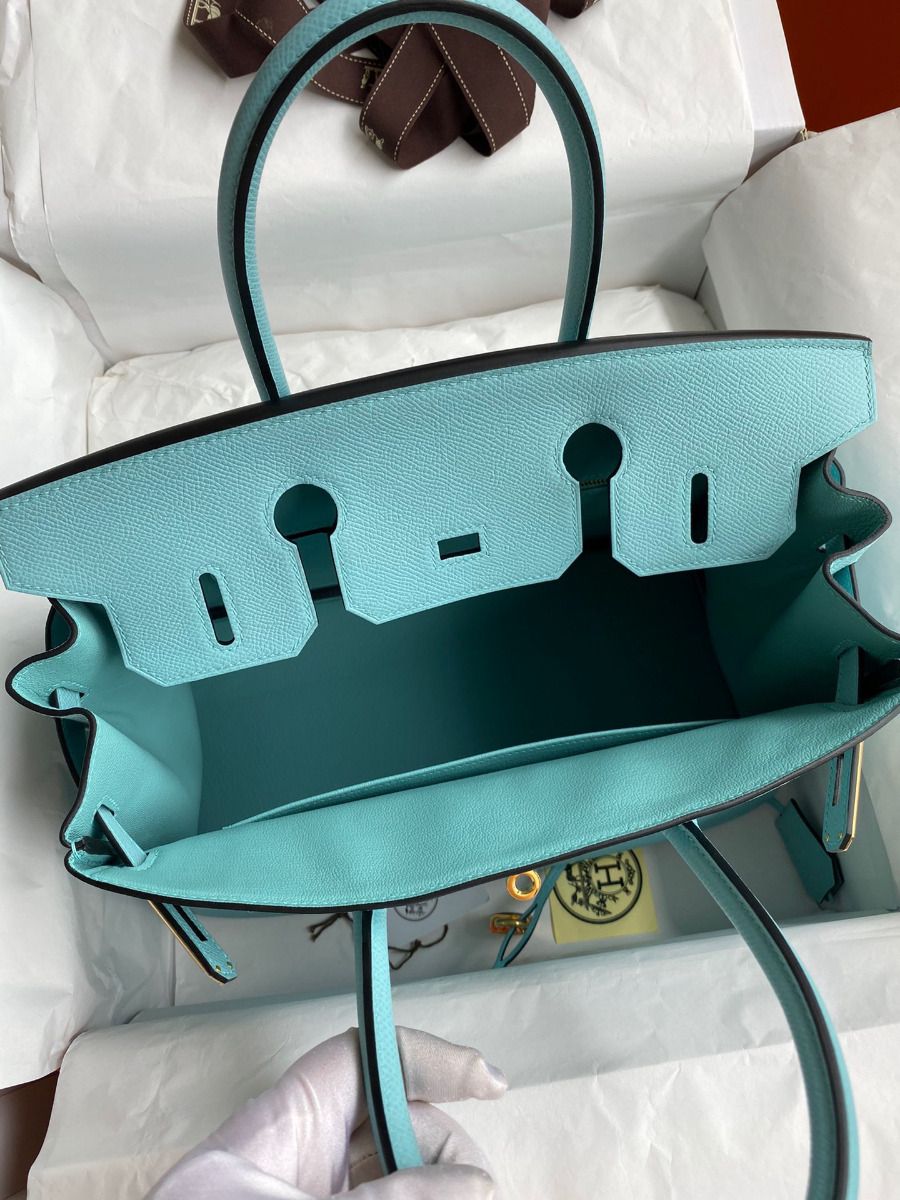 Hermes Birkin 30 Retourne Handmade Bag In Blue Atoll Epsom Calfskin - Image 8