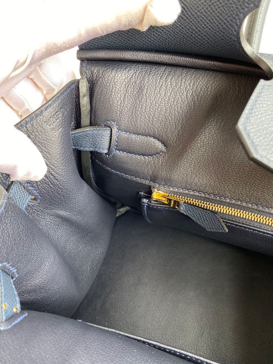Hermes Birkin 30 Retourne Handmade Bag In Blue Nuit Epsom Calfskin - Image 9
