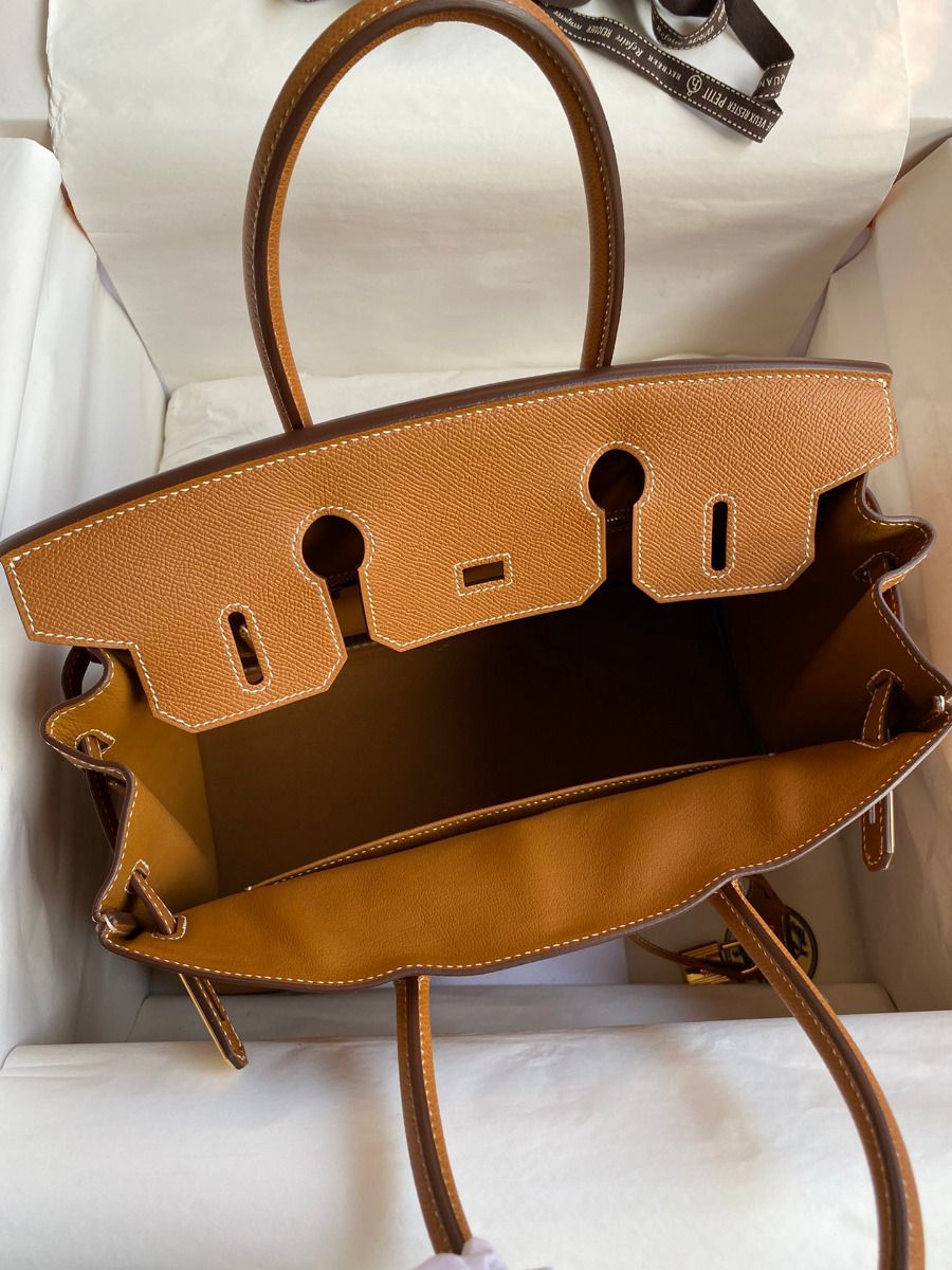 Hermes Birkin 30 Retourne Handmade Bag In Gold Epsom Calfskin - Image 8