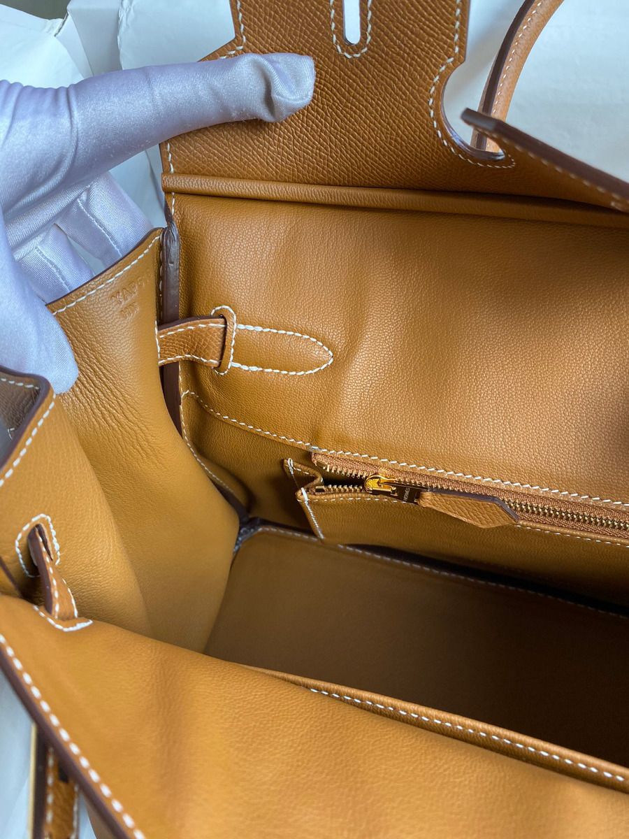 Hermes Birkin 30 Retourne Handmade Bag In Gold Epsom Calfskin - Image 9