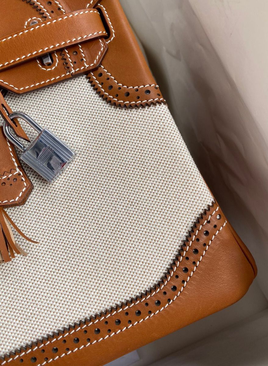 Hermes Ghillies Birkin 30cm Limited-edition Bag In Toile & Gold Swift Leather - Image 5