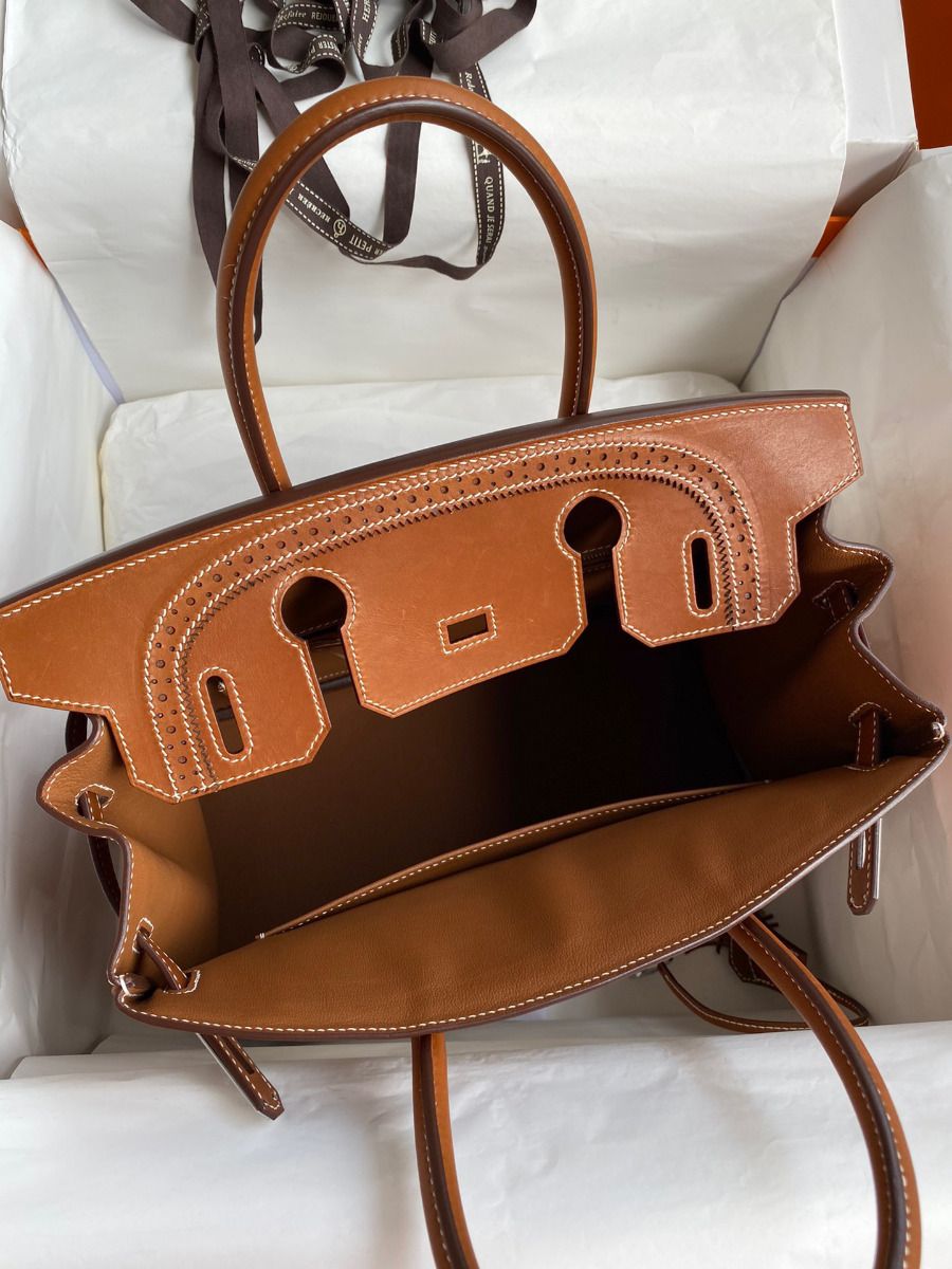 Hermes Ghillies Birkin 30cm Limited-edition Bag In Toile & Gold Swift Leather - Image 8