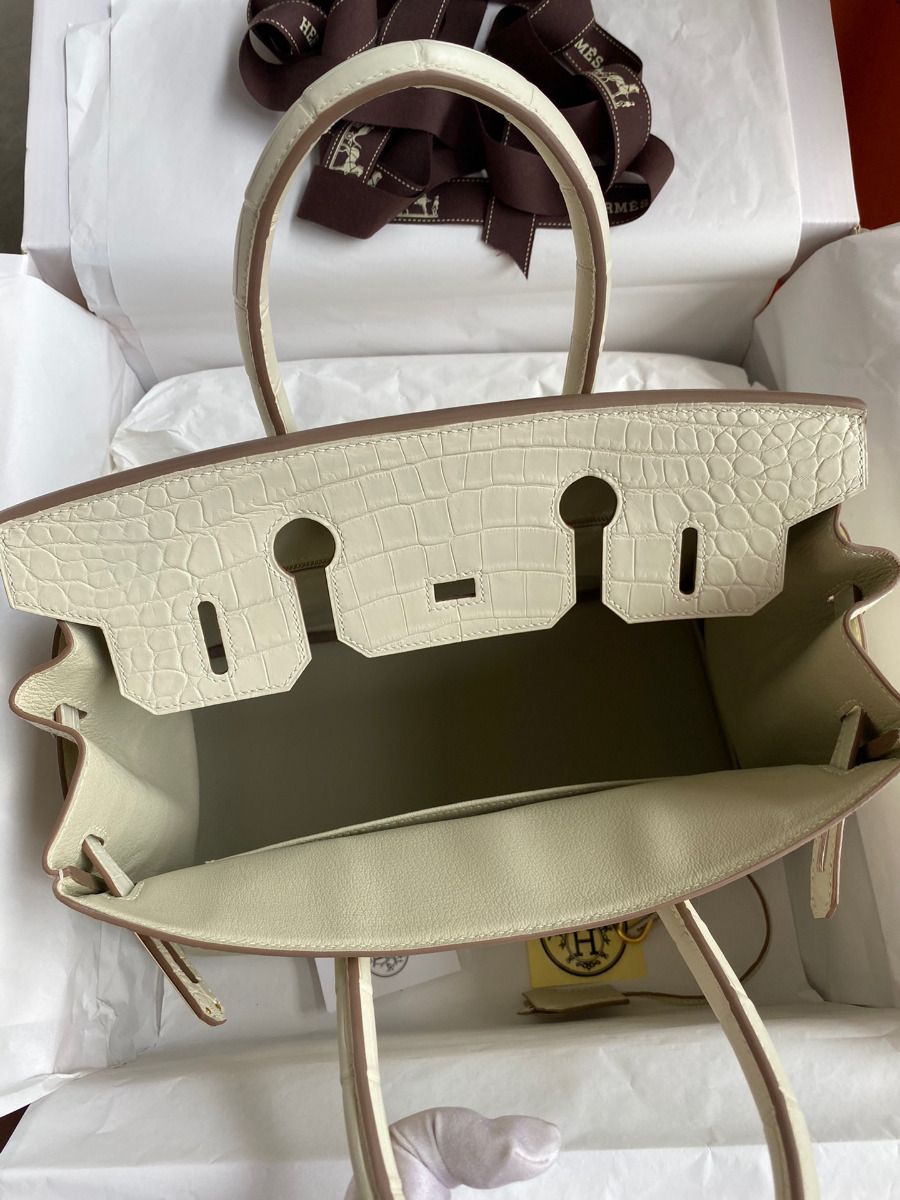 Hermes Birkin 30 Handmade Bag In Craie Crocodile Niloticus Matte Skin - Image 7