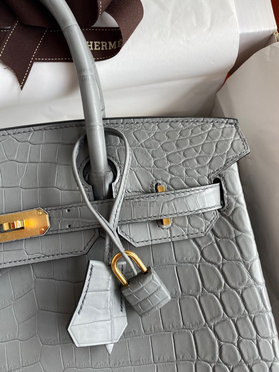 Hermes Birkin 30 Handmade Bag In Etain Crocodile Niloticus Matte Skin - Image 4