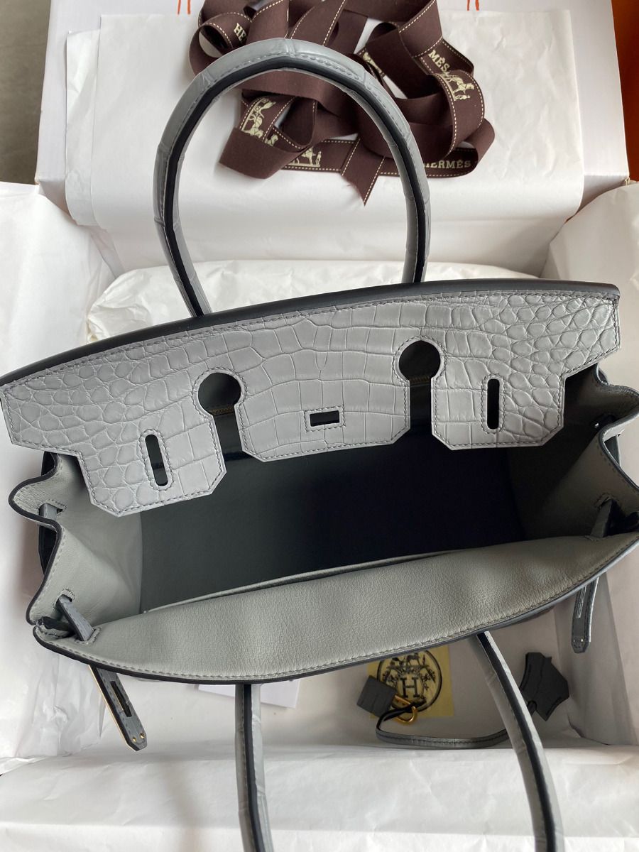 Hermes Birkin 30 Handmade Bag In Etain Crocodile Niloticus Matte Skin - Image 7