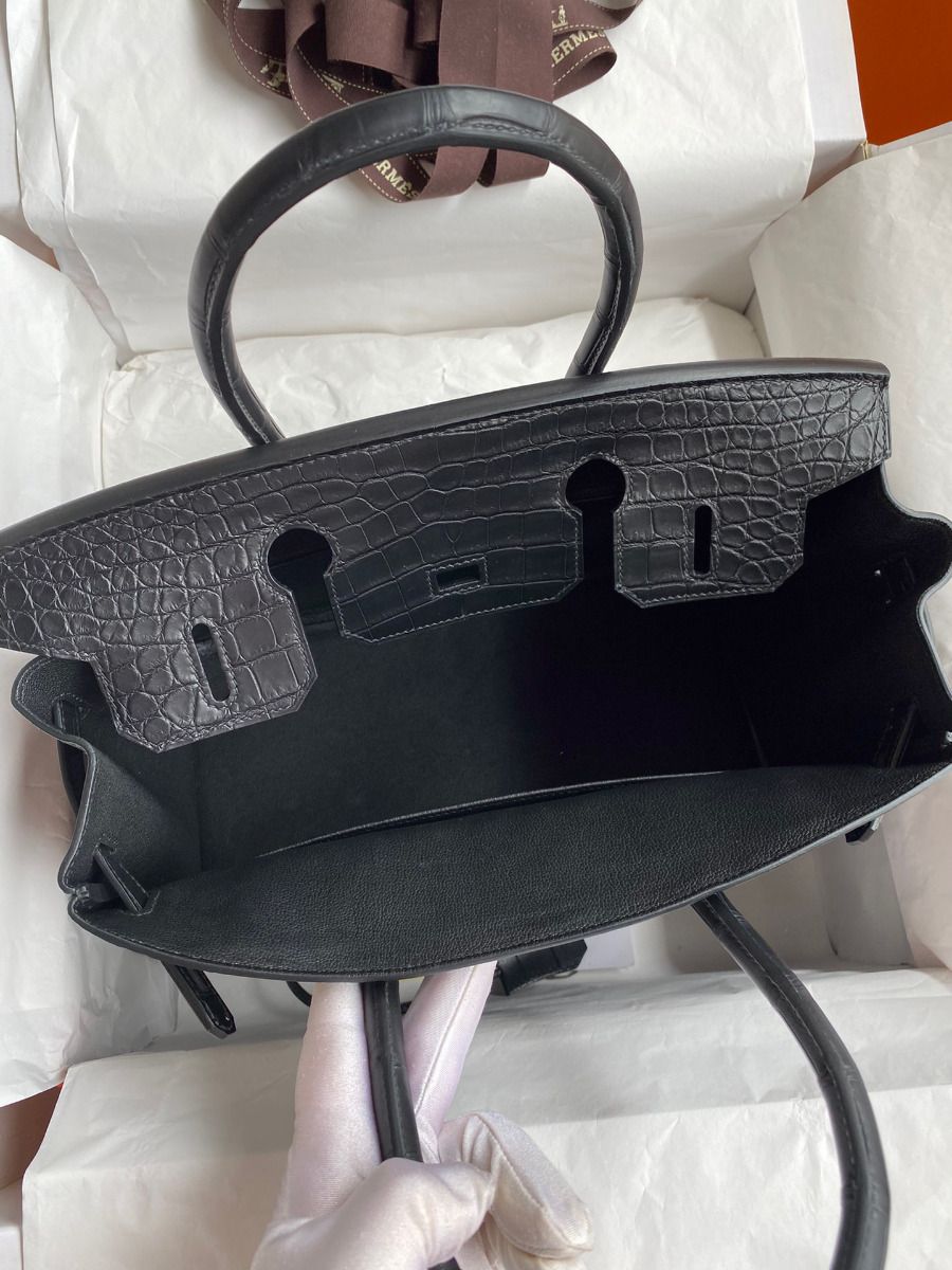 Hermes Birkin 30 Handmade Bag In Black Crocodile Niloticus Matte Skin - Image 8