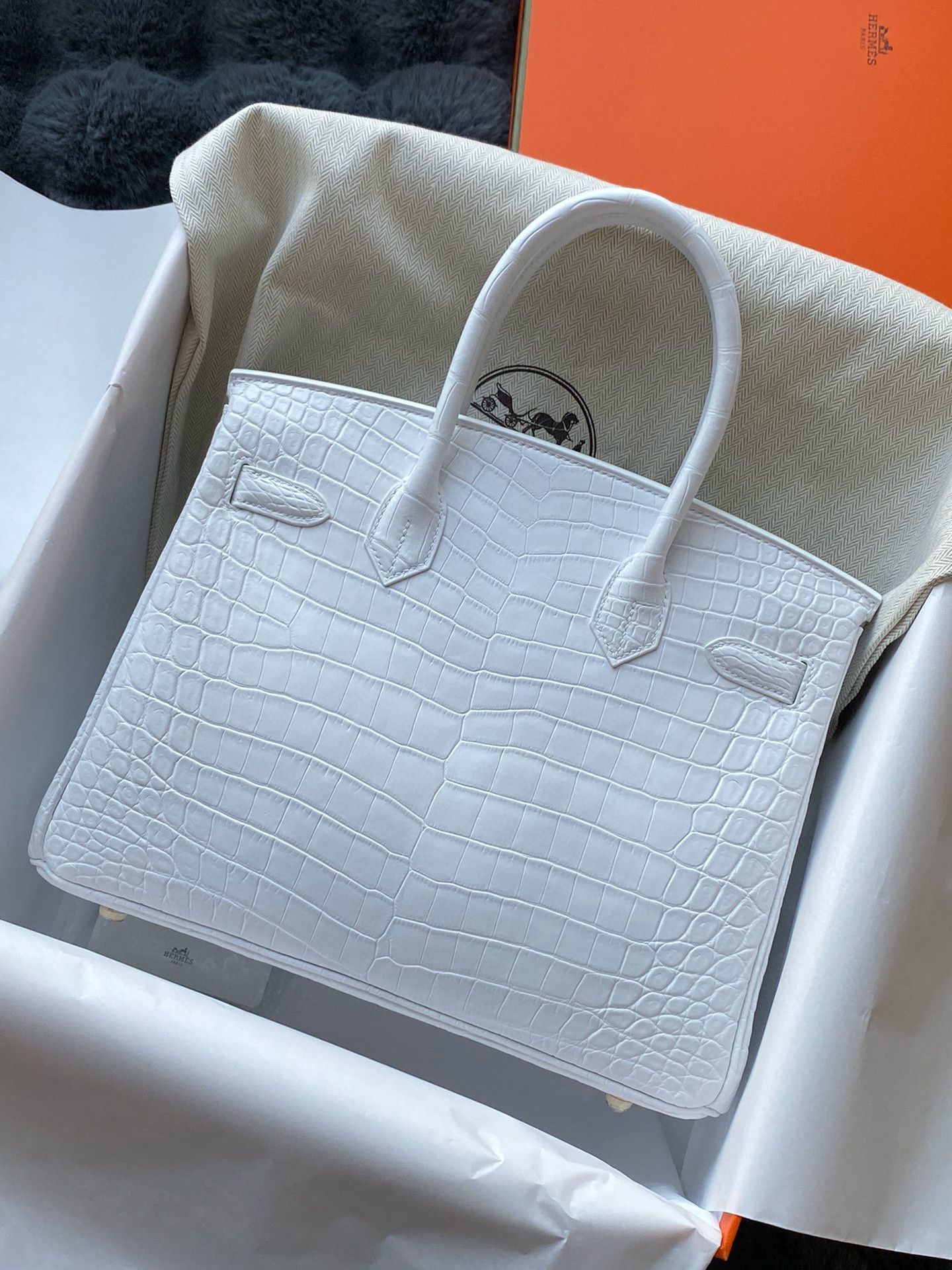 Hermes Birkin 30 Handmade Bag In White Crocodile Niloticus Matte Skin - Image 7