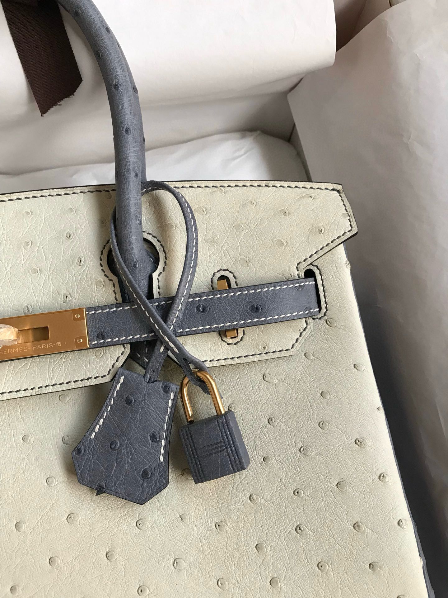 Hermes HSS Birkin 30 Bicolor Bag in Beton and Gris Agate Ostrich Leather - Image 5